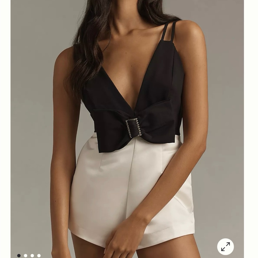 Maeve Sleeveless Deep-V Bow-Front Romper